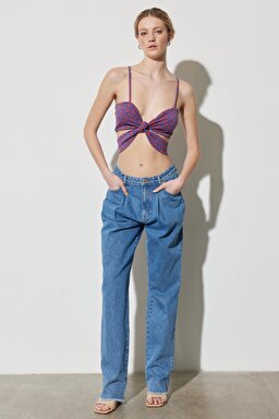 Straight Fit Düz Kesim %100 Pamuk Normal Bel Açık Mavi Jean Kot Pantolon - Light Blue-W231633404 (görsel 2)