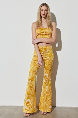 Regular Fit Normal Kesim %100 Pamuk Askılı Sarı Crop Bluz - Yellow-W231664200 (görsel 6)