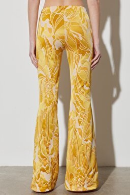Flare Fit Yüksek Bel İspanyol Paça Desenli Sarı Esnek Pantolon - Yellow-W231665200 (görsel 5)