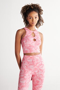 Regular Fit Normal Kesim Bisiklet Yaka Askılı Pembe Crop Bluz - Pink-W231667611