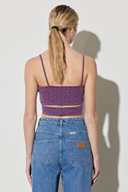Regular Fit Normal Kesim Askılı Desenli Crop Bluz - Multi-W231691900 (görsel 7)