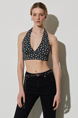 Regular Fit Normal Kesim V Yaka Kolsuz Crop Bluz - Multi-W231693900