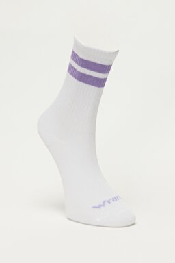 Yüksek Kesim Mor Şeritli Tekli Çorap - Purple-W231744499