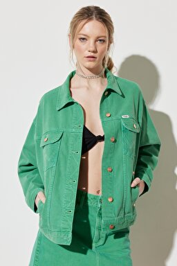 Trucker Regular Fit Normal Kesim %100 Pamuk Yeşil Jean Kot Ceket - Bright Green-W231768G25 (görsel 2)