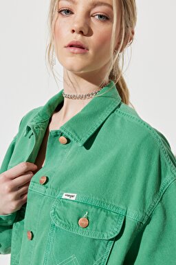 Trucker Regular Fit Normal Kesim %100 Pamuk Yeşil Jean Kot Ceket - Bright Green-W231768G25 (görsel 5)