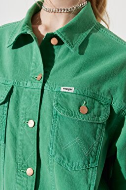 Trucker Regular Fit Normal Kesim %100 Pamuk Yeşil Jean Kot Ceket - Bright Green-W231768G25 (görsel 6)