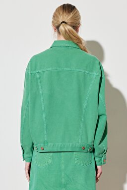 Trucker Regular Fit Normal Kesim %100 Pamuk Yeşil Jean Kot Ceket - Bright Green-W231768G25 (görsel 8)
