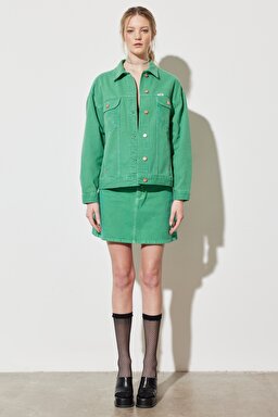Regular Fit Normal Kesim %100 Pamuk Yüksek Bel Açık Yeşil Etek - Bright Green-W231769G25 (görsel 3)