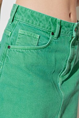 Regular Fit Normal Kesim %100 Pamuk Yüksek Bel Açık Yeşil Etek - Bright Green-W231769G25 (görsel 5)