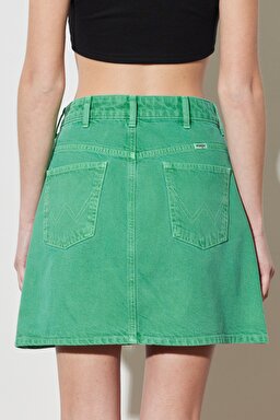 Regular Fit Normal Kesim %100 Pamuk Yüksek Bel Açık Yeşil Etek - Bright Green-W231769G25 (görsel 7)