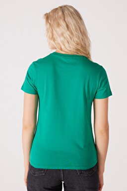 Slim Fit Dar Kesim %100 Pamuk Bisiklet Yaka Yeşil Tişört - Light Green-W231804299 (görsel 6)