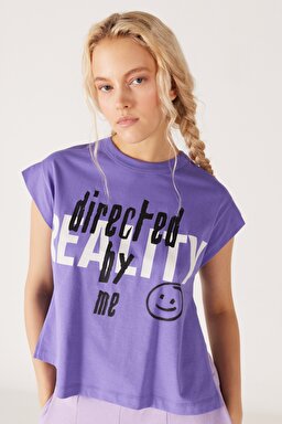 Regular Fit Normal Kesim %100 Pamuk Bisiklet Yaka Lila Tişört - Purple-W231809499