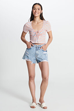 Regular Fit Normal Kesim Normal Bel Açık Mavi Jean Kot Şort - Bleach-W231815851