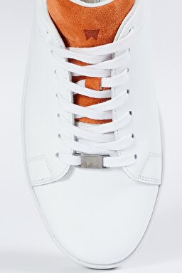 %100 Deri Beyaz Turuncu Sneaker Ayakkabı - White&Orange-W231K401W12 (görsel 3)