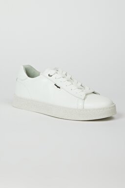 %100 Deri Kırık Beyaz Sneaker Ayakkabı - Off White-W231S14012 (görsel 2)