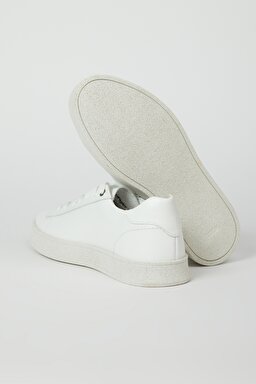 %100 Deri Kırık Beyaz Sneaker Ayakkabı - Off White-W231S14012 (görsel 4)