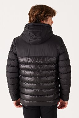 Regular Fit Normal Kesim Kapüşonlu Siyah Şişme Mont - Black-W232008001 (görsel 5)