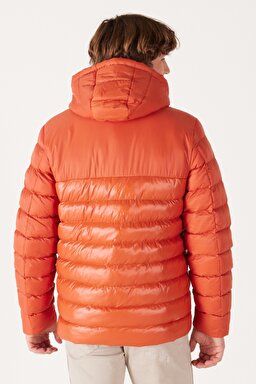 Regular Fit Normal Kesim Kapüşonlu Turuncu Şişme Mont - Orange-W232008700 (görsel 5)