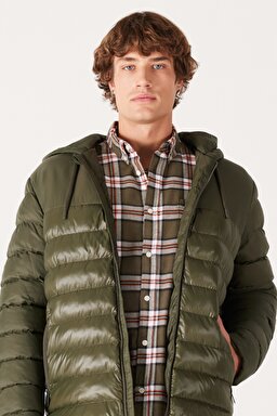 Regular Fit Normal Kesim Kapüşonlu Kapitone Haki Şişme Mont - Khaki-W232008801 (görsel 2)