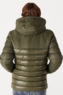 Regular Fit Normal Kesim Kapüşonlu Kapitone Haki Şişme Mont - Khaki-W232008801 (görsel 8)
