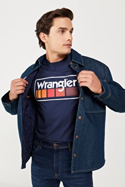 Loose Fit Rahat Kesim %100 Pamuk Koyu Mavi Uzun Kollu Jean Kot Gömlek - Rinse-W23212236 (görsel 3)