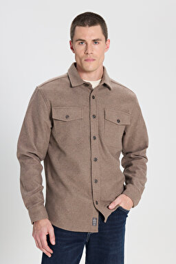 Relaxed Fit Geniş Kesim Kahverengi Gömlek - Brown-W232137220 (görsel 3)