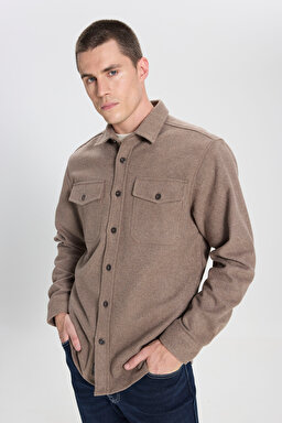 Relaxed Fit Geniş Kesim Kahverengi Gömlek - Brown-W232137220 (görsel 5)