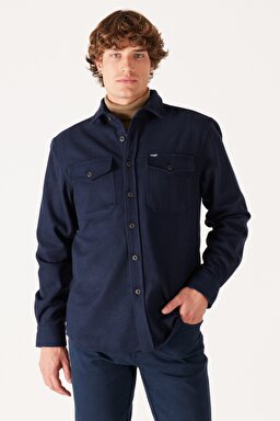 Loose Fit Geniş Kesim Lacivert Uzun Kollu Gömlek - Navy-W232137410