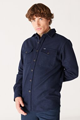 Loose Fit Geniş Kesim Lacivert Uzun Kollu Gömlek - Navy-W232137410 (görsel 3)