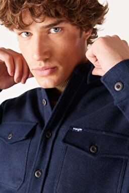 Loose Fit Geniş Kesim Lacivert Uzun Kollu Gömlek - Navy-W232137410 (görsel 4)
