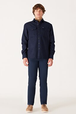 Loose Fit Geniş Kesim Lacivert Uzun Kollu Gömlek - Navy-W232137410 (görsel 5)