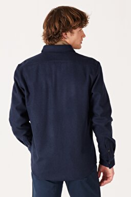 Loose Fit Geniş Kesim Lacivert Uzun Kollu Gömlek - Navy-W232137410 (görsel 6)