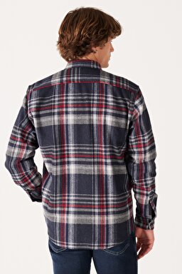 Relaxed Fit Geniş Kesim Ekoseli Şardonlu Kırmızı Uzun Kollu Gömlek - Anthracite-W232138003 (görsel 6)