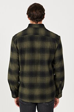 Loose Fit Rahat Kesim Haki Siyah Uzun Kollu Gömlek - Khaki-W232144801 (görsel 5)