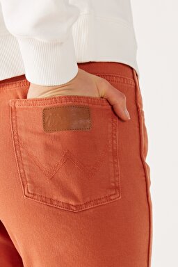 Mom Straight Fit Düz Kesim Yüksek Bel Turuncu Esnek Pantolon - Light Brown-W232182219 (görsel 5)