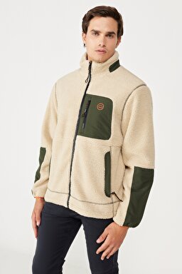 Regular Fit Normal Kesim Dik Yaka Ekru Sherpa Ceket - Ecru-W232218104 (görsel 2)
