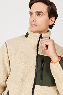 Regular Fit Normal Kesim Dik Yaka Ekru Sherpa Ceket - Ecru-W232218104 (görsel 3)