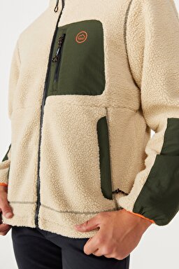 Regular Fit Normal Kesim Dik Yaka Ekru Sherpa Ceket - Ecru-W232218104 (görsel 5)