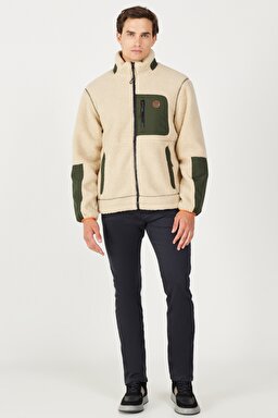 Regular Fit Normal Kesim Dik Yaka Ekru Sherpa Ceket - Ecru-W232218104 (görsel 6)