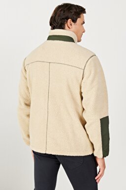 Regular Fit Normal Kesim Dik Yaka Ekru Sherpa Ceket - Ecru-W232218104 (görsel 7)