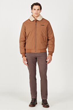 Regular Fit Normal Kesim Kahverengi Sherpa Bomber Ceket - Brown-W232228220 (görsel 5)