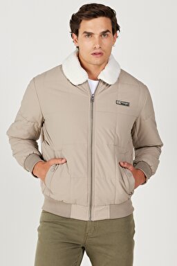 Regular Fit Normal Kesim Bej Sherpa Bomber Ceket - Beige-W232228614