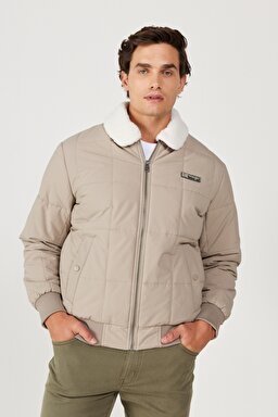 Regular Fit Normal Kesim Bej Sherpa Bomber Ceket - Beige-W232228614 (görsel 2)