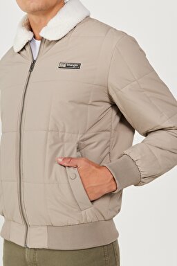 Regular Fit Normal Kesim Bej Sherpa Bomber Ceket - Beige-W232228614 (görsel 4)