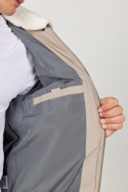Regular Fit Normal Kesim Bej Sherpa Bomber Ceket - Beige-W232228614 (görsel 5)