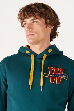 Regular Fit Normal Kesim Kapüşonlu Şardonlu Koyu Yeşil Sweatshirt - Dark Green-W232238826 (görsel 4)