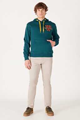 Regular Fit Normal Kesim Kapüşonlu Şardonlu Koyu Yeşil Sweatshirt - Dark Green-W232238826 (görsel 5)