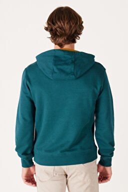 Regular Fit Normal Kesim Kapüşonlu Şardonlu Koyu Yeşil Sweatshirt - Dark Green-W232238826 (görsel 6)