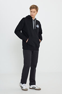 Regular Fit Normal Kesim Kapüşonlu İçi Polarlı Siyah Sweatshirt - Black-W232239001 (görsel 3)