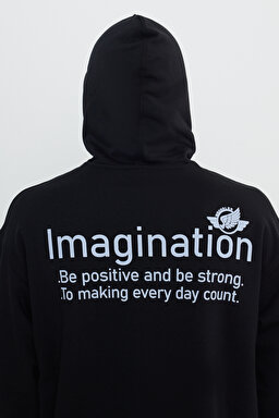 Regular Fit Normal Kesim Kapüşonlu İçi Polarlı Siyah Sweatshirt - Black-W232239001 (görsel 6)
